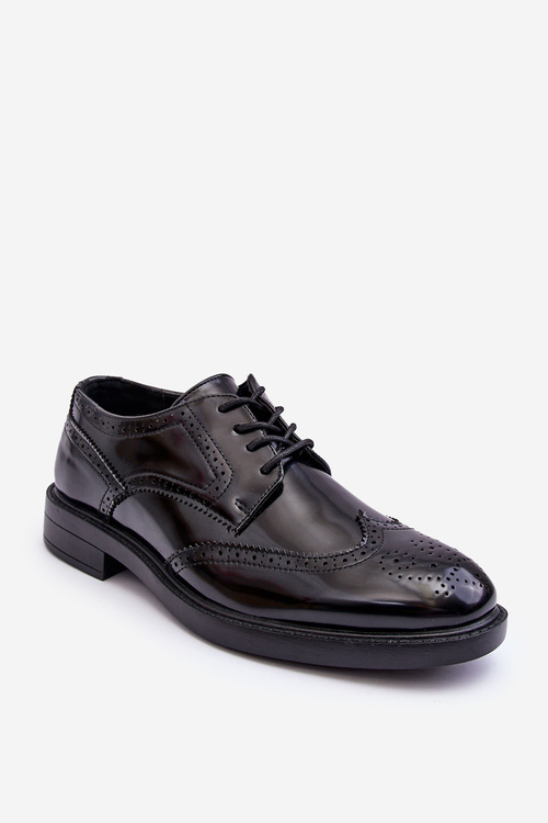 Półbuty Męskie Eleganckie Lakier Czarne Gustavo 9Y259-10