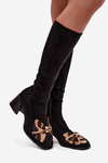 Women's Block Heel Boots with Decorative Bow D&A JC52-828 Black