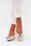 Elegant Leather Ballet Flats Women With Bow Laura Messi 2893 Beige