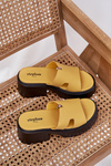 Ladies Platform Slippers With A Chunky Heel Yellow Rizana