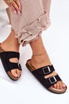 Women's Cork Platform Sandals With Buckles Black Evisolla