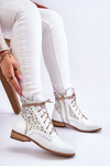 Women's Leather Zipper Boots Left Shoes 3186 White Peas