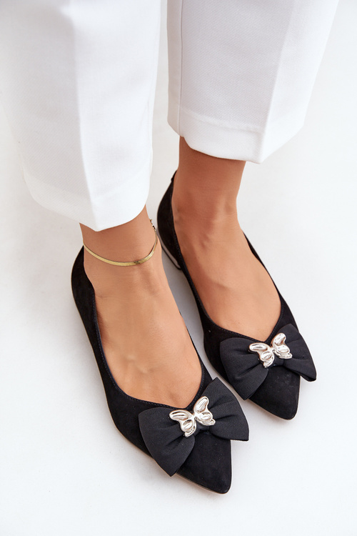 Elegant Suede Ballet Flats For Women With Bow Laura Messi 2893 Black