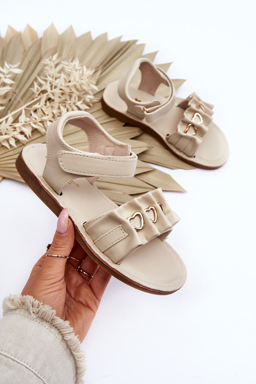 Children's Sandals With Velcro Hearts Beige Havana