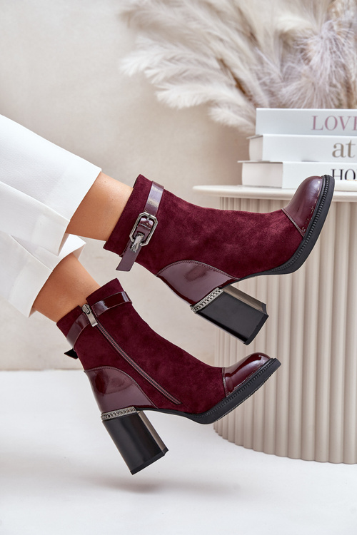Women's Insulated Heeled Boots With Decorative Buckle MR880-085 Bordeaux D&A