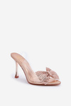 Sandały Na Szpilce Transparentne Z Błyszczącą Kokardą Różowe Złoto Viosta