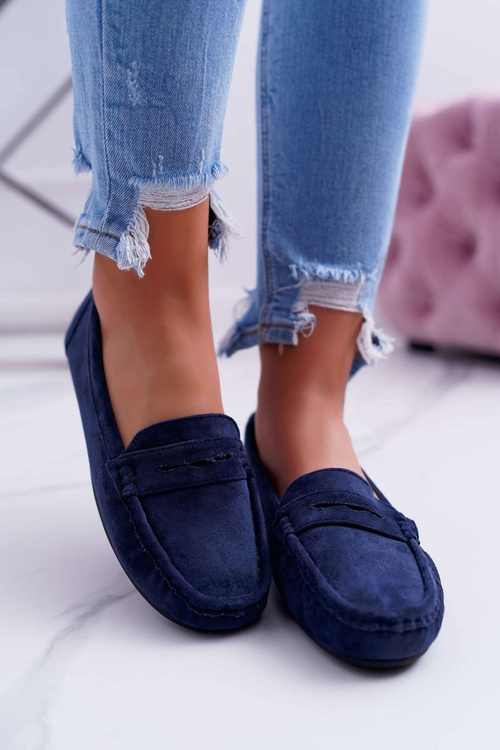 Women's Suede Moccasins Navy Blue Merlonte