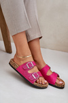 Fabric sandals on cork sole with buckles fuchsia Atera