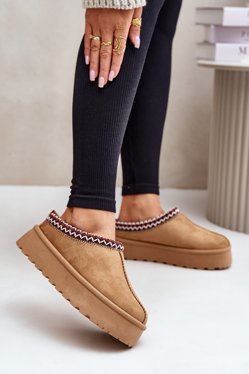 Low Women's Snow Boots With Embroidery On Platform Camel Narirya