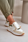 Women's Platform Sneakers Made Of Eco Leather Beige-Green Issatta
