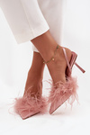High heels with feathers and open heel Pink Belice