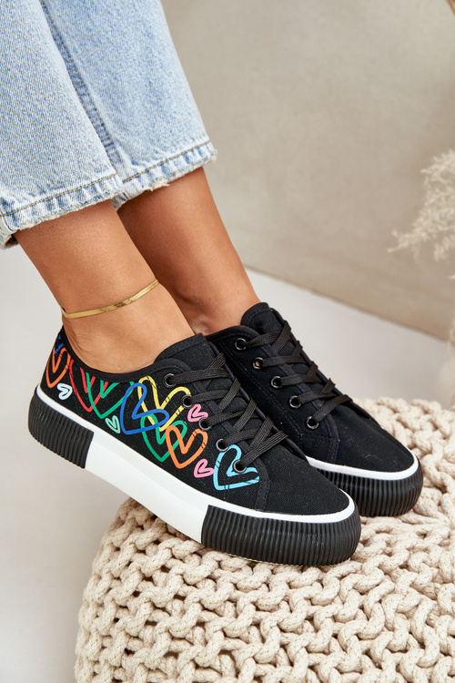 Ladies Sneakers Hearts Black Fonirea