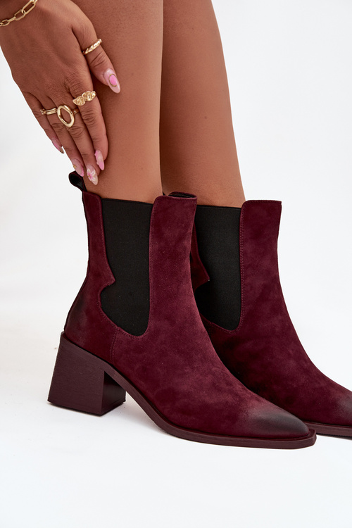 Leather Suede Women's Ankle Boots Heeled Heated Artiker 57C0048 Bordeaux