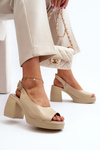 Zazoo 40376 Leather Sandals On Chunky Heel Beige