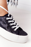 Brokatowe Tenisówki Na Platformie Czarne Luna