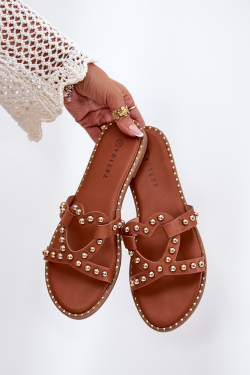 Decorated Flat Women's Sandals Camel Adivrae