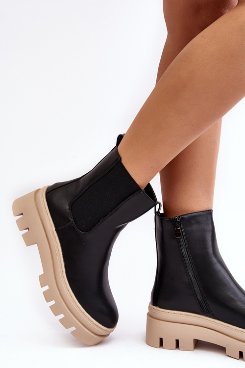 Leather Boots Workery Black-Beige Loretta