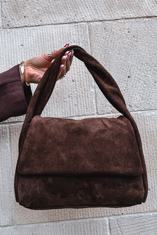 Torebka Z Naturalnego Zamszu Czekoladowa Monelle