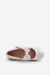 Children's Patent Leather Ballerina Flats with Velcro Bow White Cat