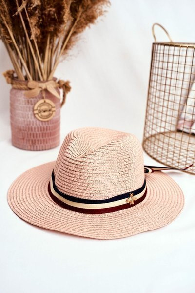 Women's Hat Panama 100% Paper Pink Gold fly