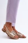 Elegant Women's Sandals with Gold Embellishment on Flat Heel Gold S.Barski KV27-053