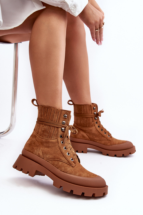 Botki Trapery Sznurowane Damskie Camel Gordts 8628