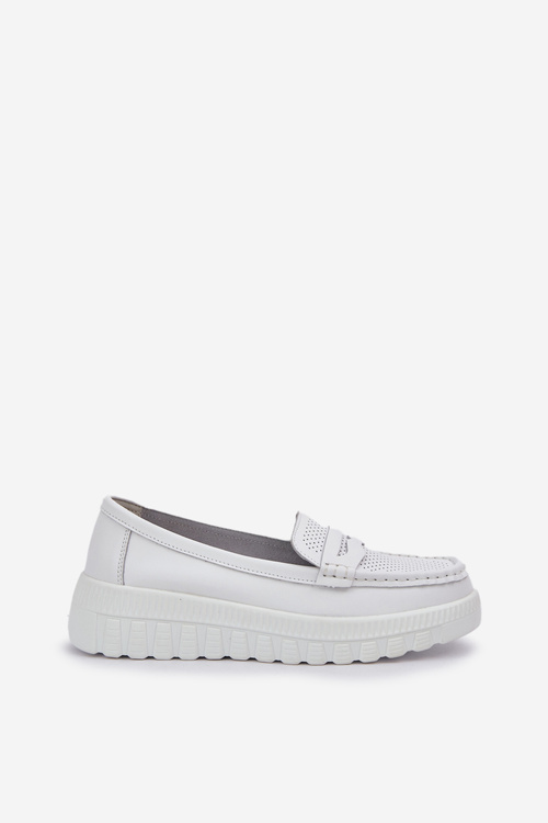 Women's Leather Moccasins On Platform And Wedge White Elanindel
