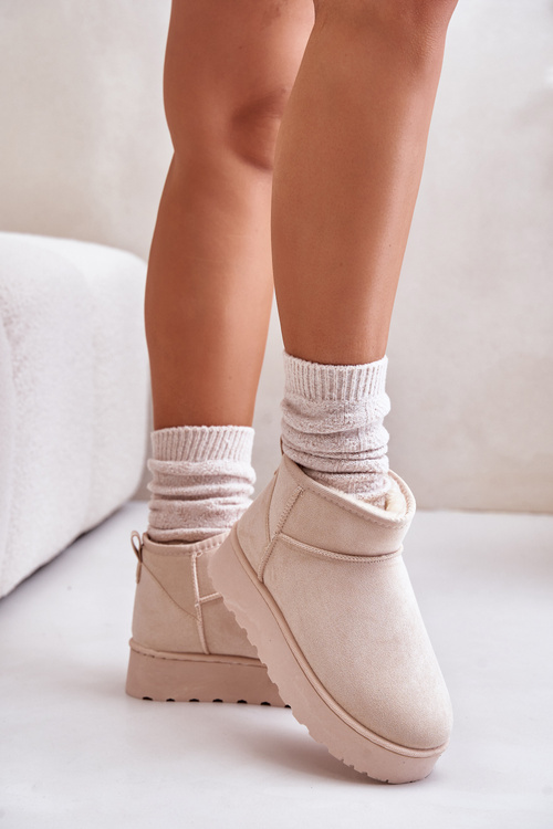Women's Snow Boots On Platform Insulated With Fur Light Beige Xamella