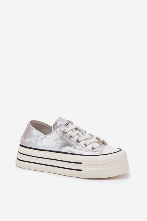 Women Leather Sneakers On Platform GOE RR2N4108 Silver