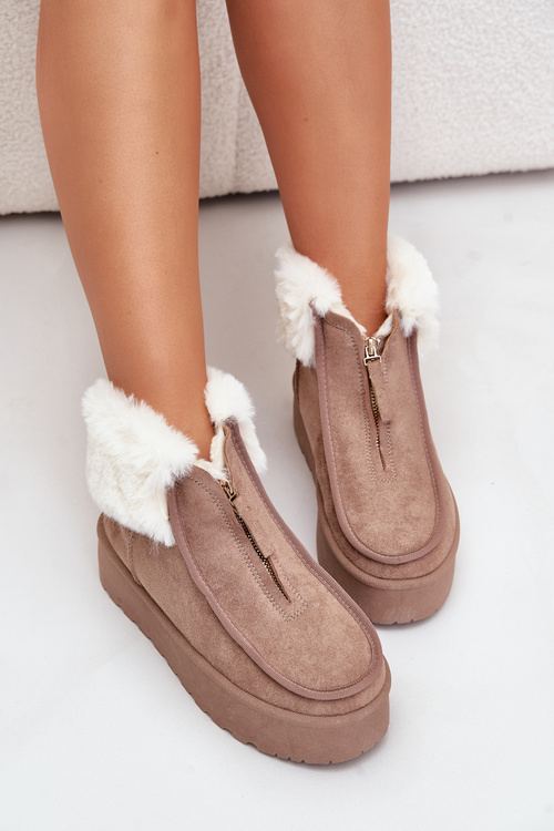 Women's Snow Boots On Platform With Fur And Zipper Dark Beige Filiala