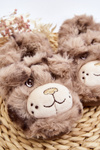 Children's furry slippers with bear dark beige Apolanie
