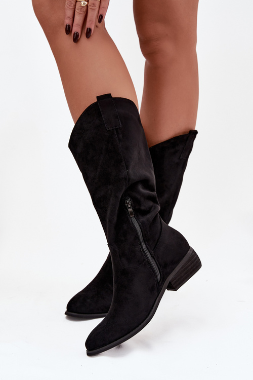 Cowboy Boots Low Heel Eco Suede Black Cherrie