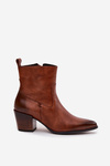 Leather Cowboy Boots Women Heeled Insulated Zazoo 60565 Brown