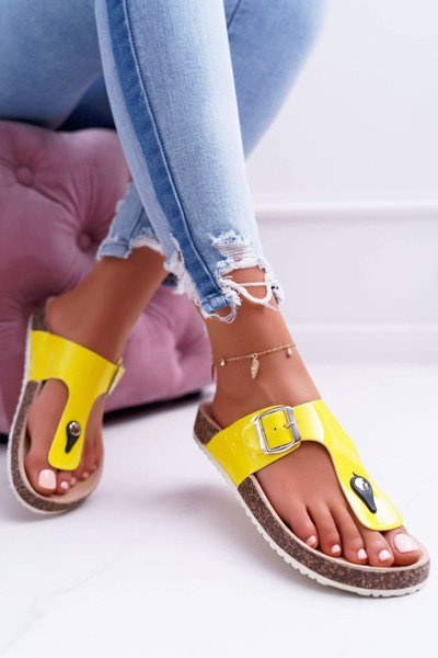Women's Cork Flip Flops Lacquered Yellow Palette