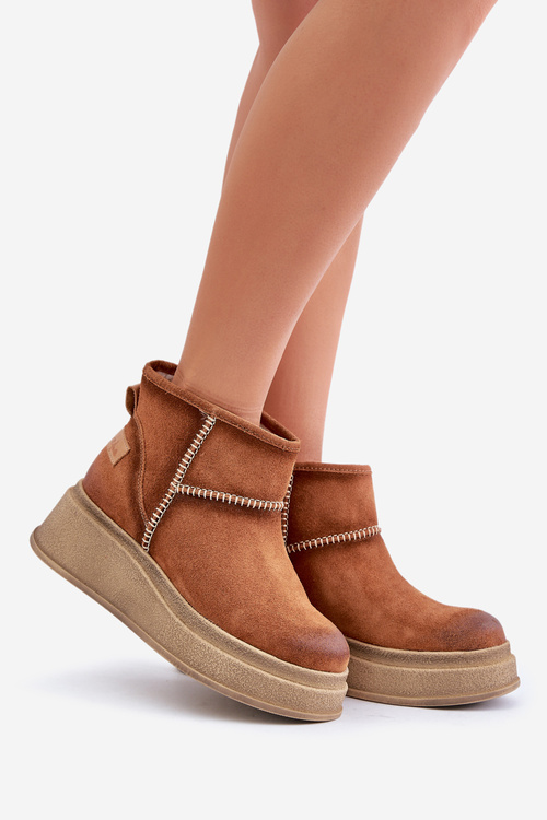 Damskie Śniegowce Botki Skórzane Zamszowe Na Platformie I Koturnie Brązowe Maciejka 06769-29