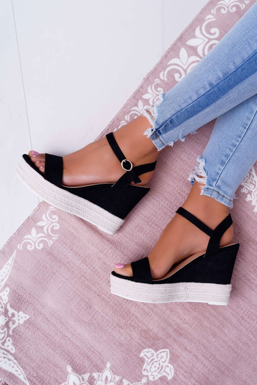 Ladies' Platform Platform Sandals Linen Black Liviana