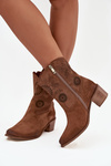 Suede Leather Women's Cutout Ankle Boots Zazoo 3844 Brown