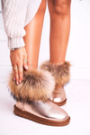 Women's Leather Snow Boots Leather With Eco Fur Champagne Alexa