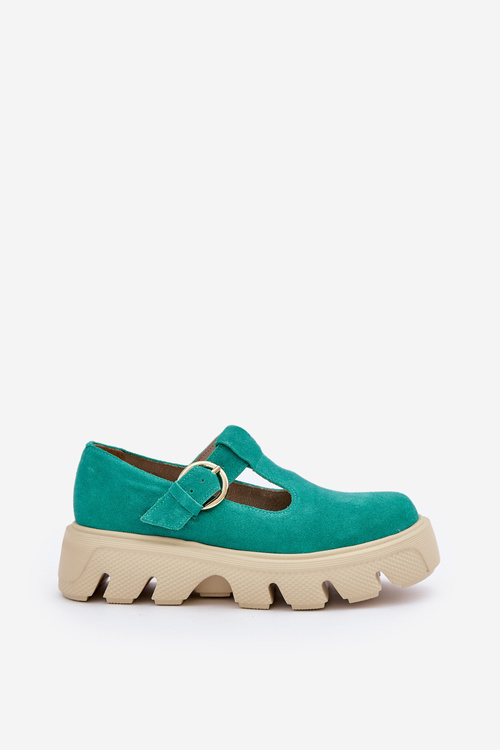 Suede Loafers With Buckle Zazoo 20183 Green