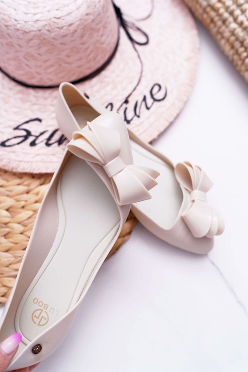 Lu Boo Beige Rubber Meliskirts Ballerinas Big Bow