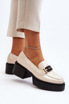 Women's Patent Leather Loafers on Chunky Heel Light Beige Ridulvi