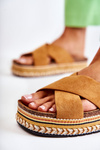 Klapki Damskie Zamsz Platforma Camel Jossie