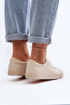 Women's Leather Classic Lace-Up Sneakers in Beige Misima