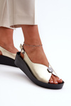 Leather Women's Wedge And Platform Sandals S.Barski KV51-020 Gold