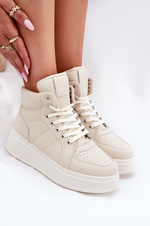 High Women's Sneakers On Platform Beige Tillive