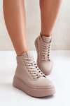 Sneakersy Damskie Wysokie Skóra Naturalna Platforma Beżowe Vinceza 66707