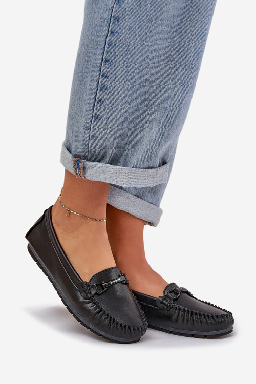 Flat Leather Moccasins With Decoration S.Barski LR51-547 Black