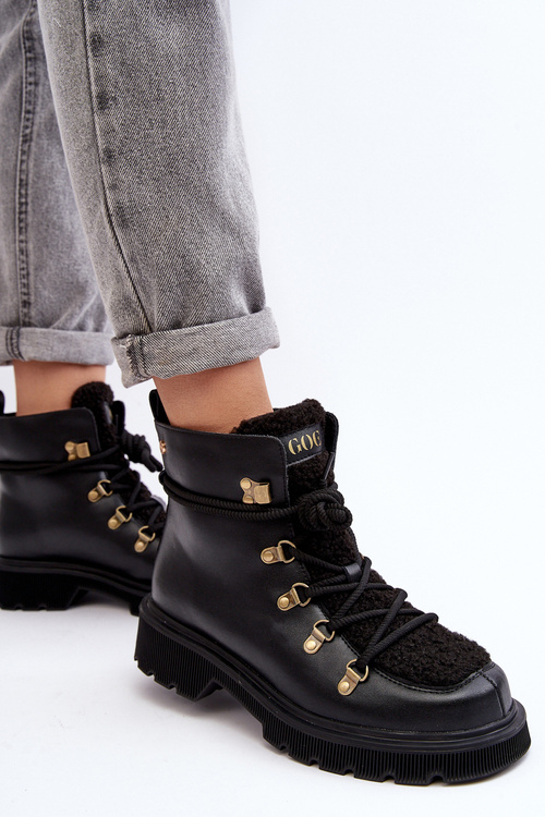 Trapery Botki Damskie Skóra Czarne GOE MM2N4082