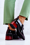 Laquered Fashionable shoes on a post black and red Lorena