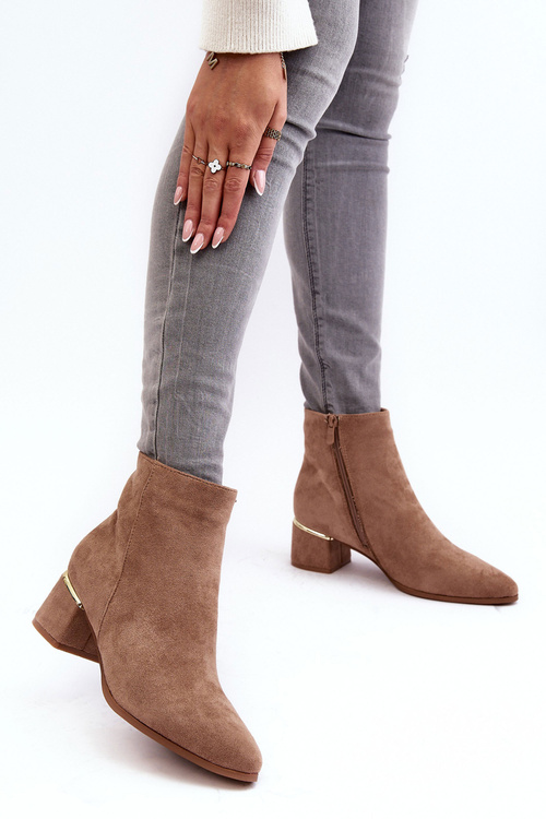 Botki Damskie Zamsz Obcas Beżowe Mebassa 23BT35-6420